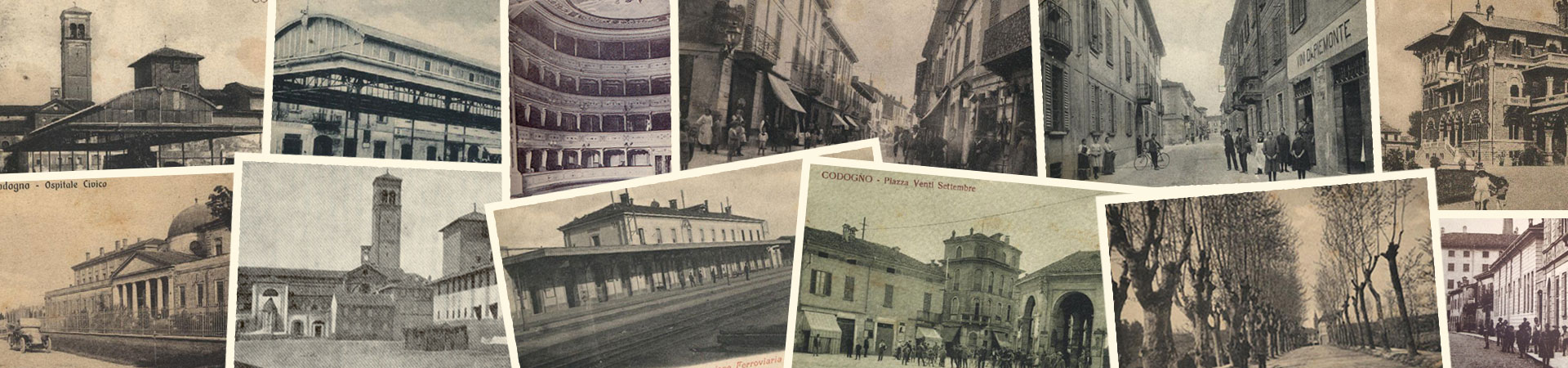 Collage di immagini storiche dei luoghi più significativi di Codogno