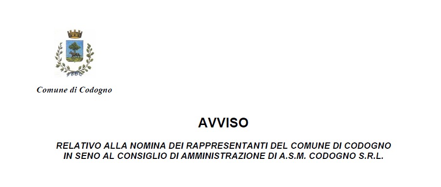 Banner_Nomina dei rappresentanti del Comune in seno al CDA di ASM Codogno